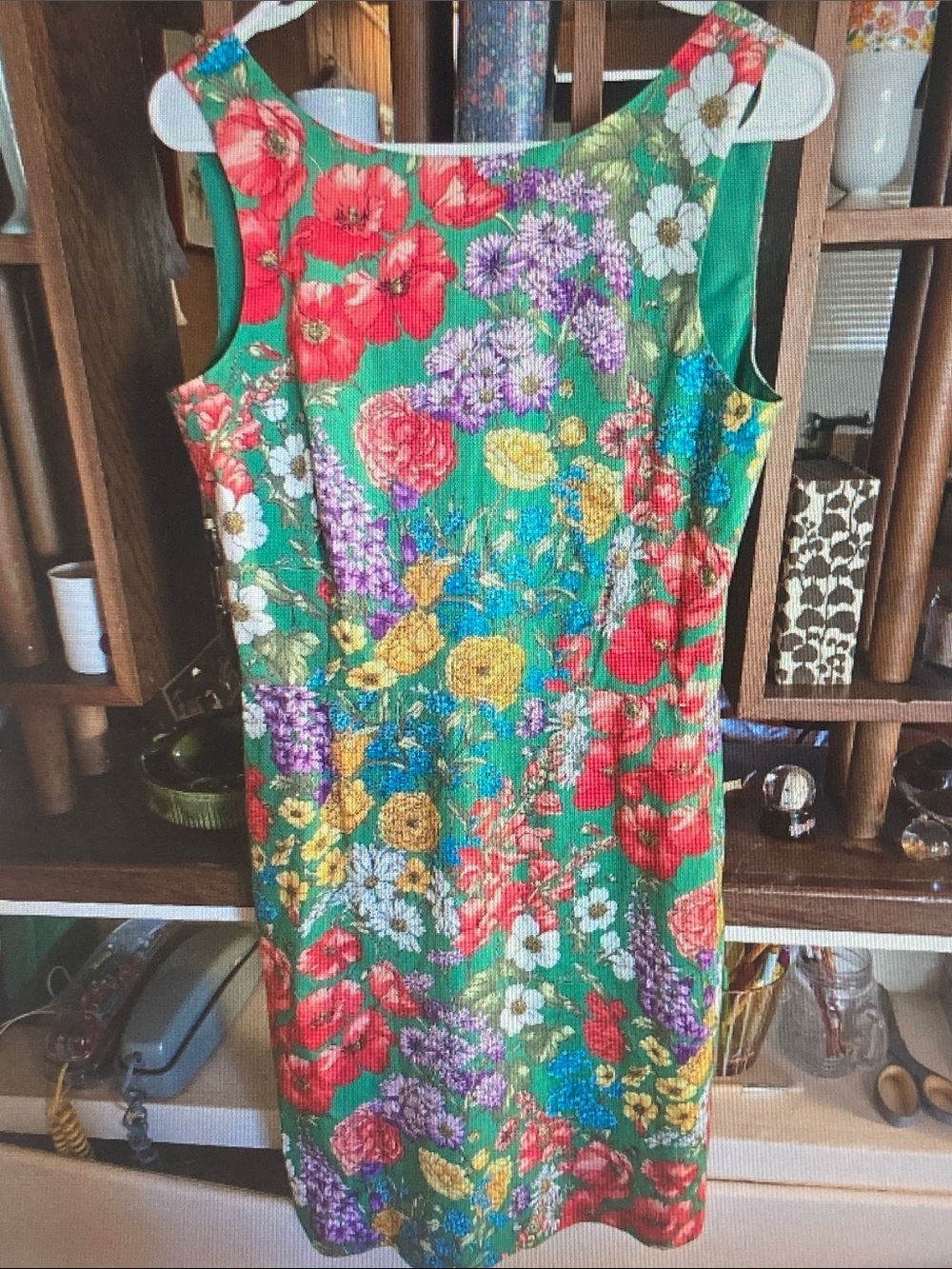 Brooks Brothers Green Floral Midi Dress with Multi-Color Blooms